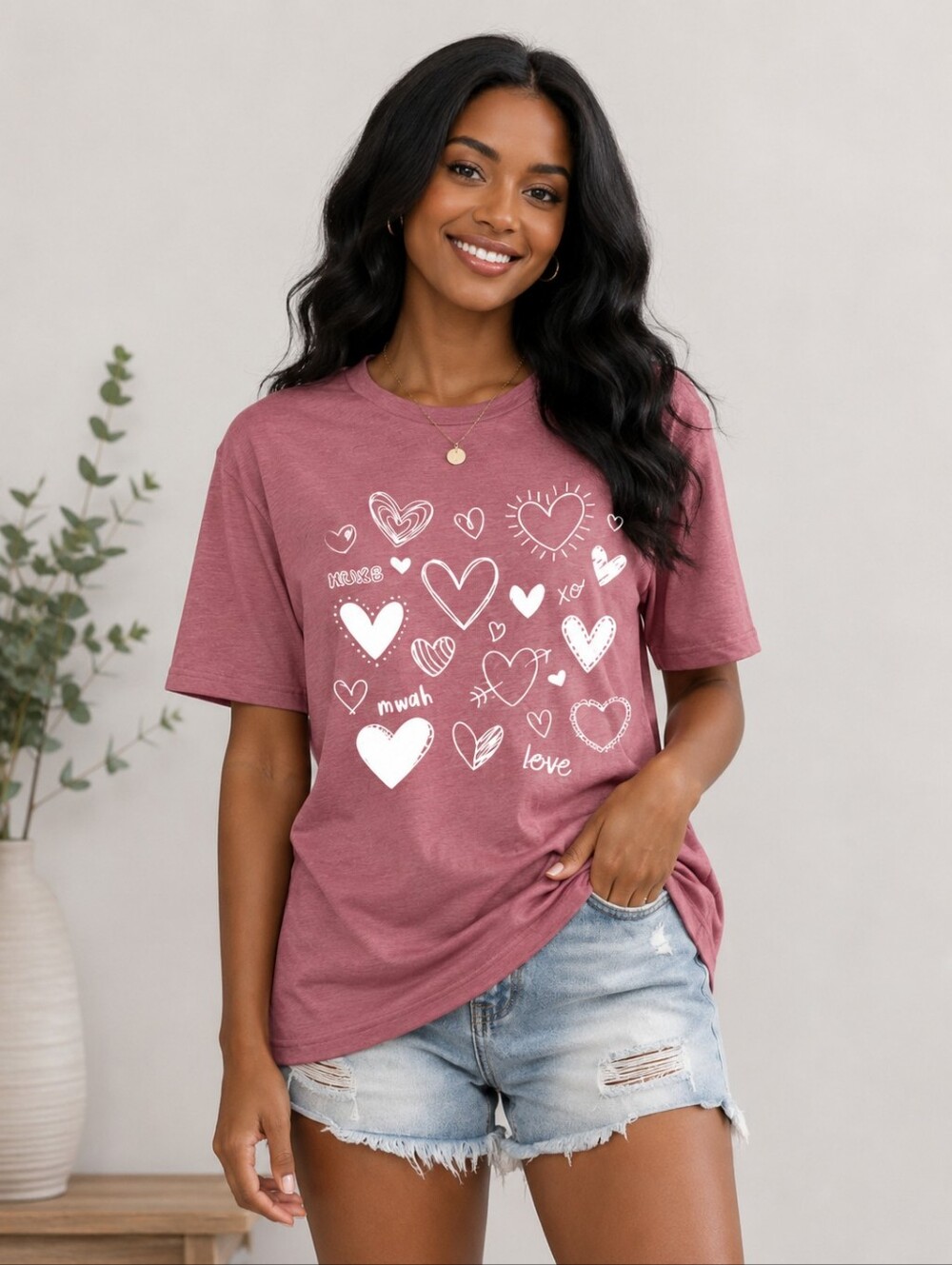NWT Pink Valentine Heart Graphic Tee Size Small Love Shirt Cute Casual Top